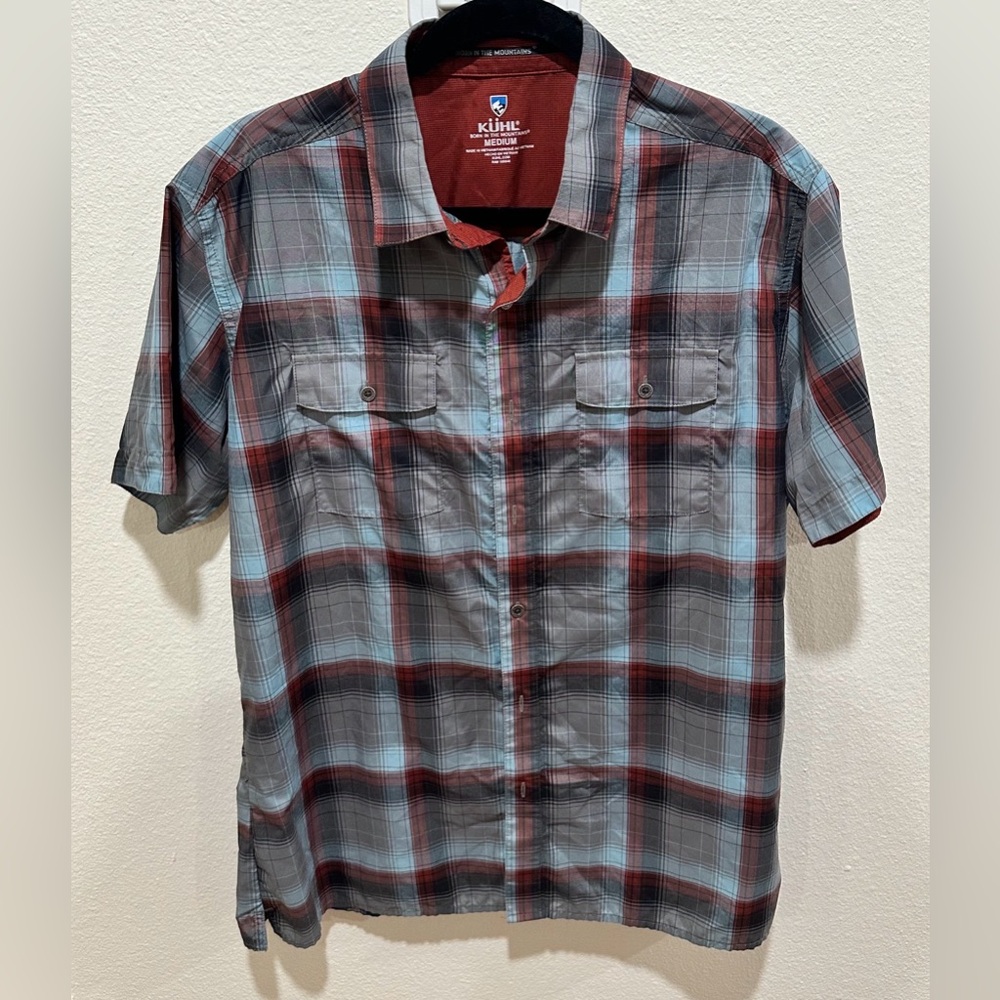 Kuhl Men's Casual Plaid Shirt - blue Red and‎ Gray size medium